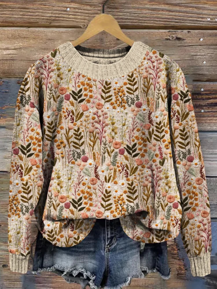 Irene – Strickpullover mit aufgestickten Blumenmotiven
