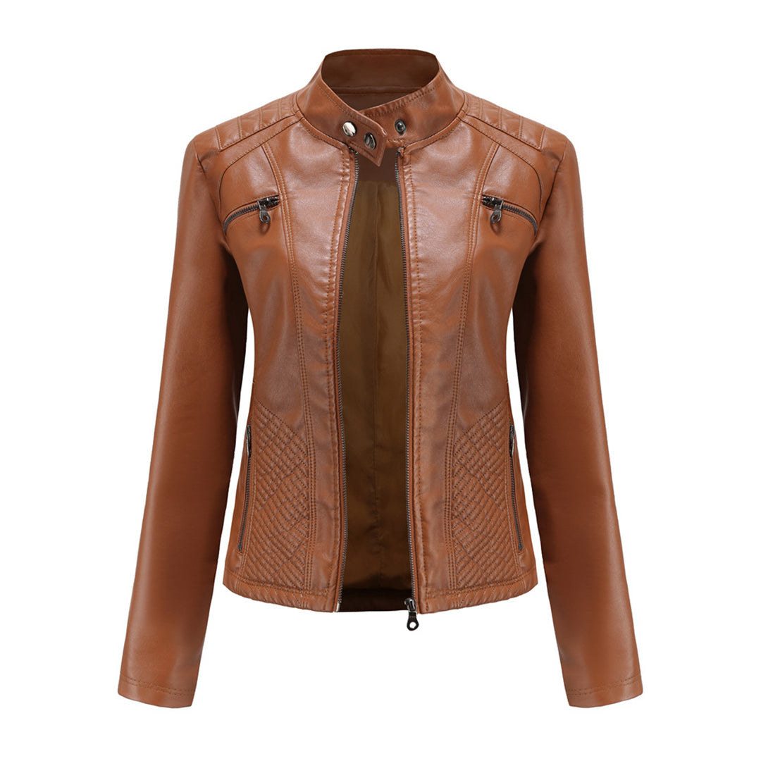 Elfreda – Schlanke Lederjacke mit Stehkragen