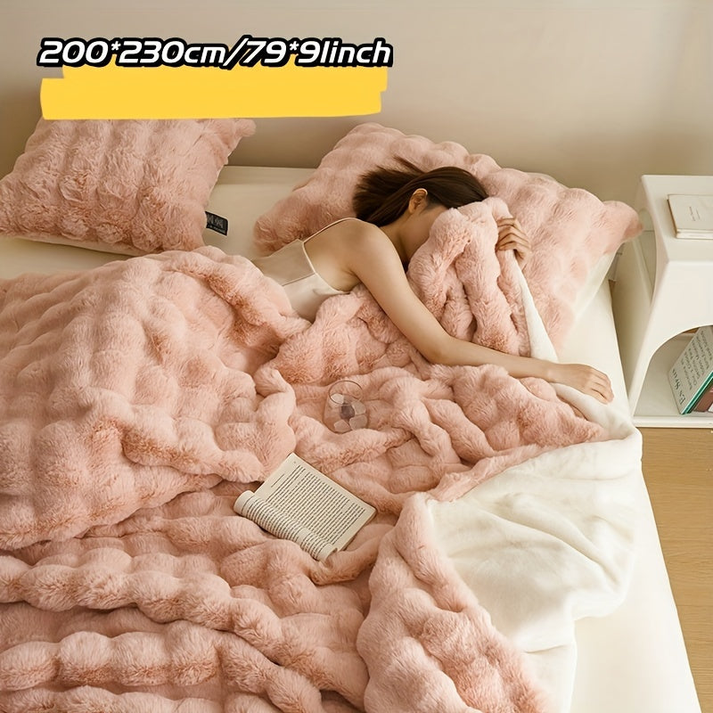 Doppelseitige Faux-Rabbit-Fleecedecke – Weiche, Warme Decke für Schlafzimmer, Sofa und Reisen