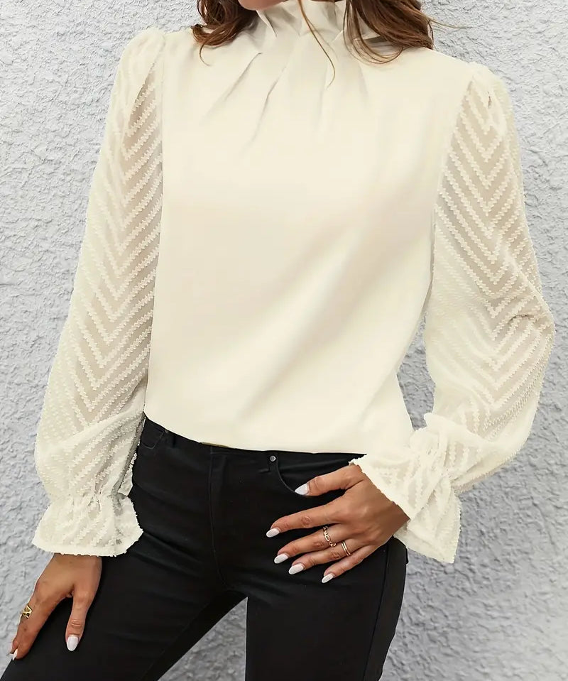 Marina – Stylish Pleated Top with Mesh Sleeves for Women