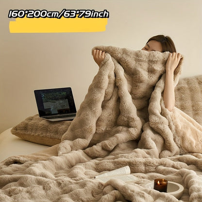 Doppelseitige Faux-Rabbit-Fleecedecke – Weiche, Warme Decke für Schlafzimmer, Sofa und Reisen