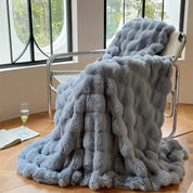 Luxurious Imitation Rabbit Fur Bubble Fleece Blanket – Soft, Thick Sofa Throw