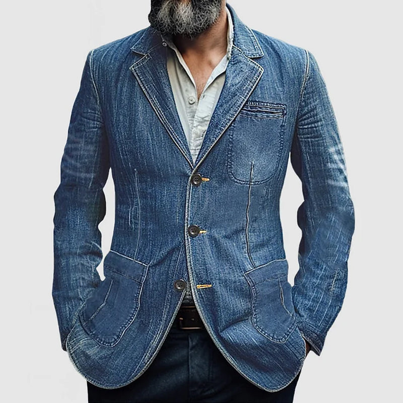 Kass – Herren Casual Denim Blazer mit Reverskragen