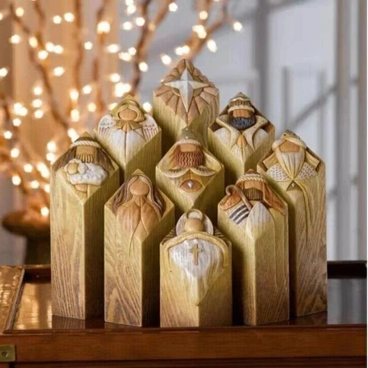 9-teiliges Set mit Himmelskrippen-Säulenstatuen 0