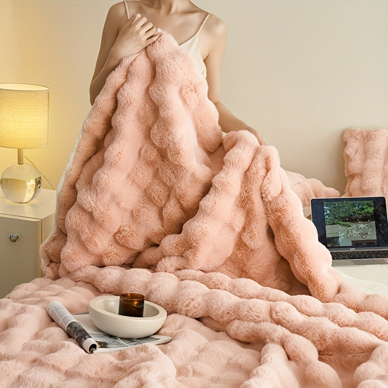 Doppelseitige Faux-Rabbit-Fleecedecke – Weiche, Warme Decke für Schlafzimmer, Sofa und Reisen