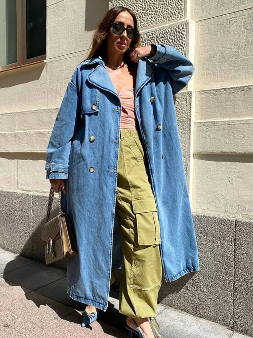 Mereill – Stylischer Denim Trenchcoat für ein zeitloses Outfit