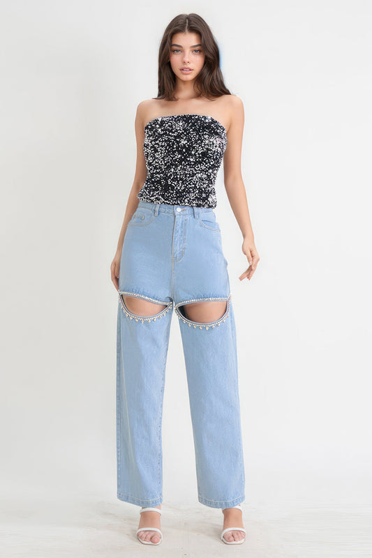 Merlinde Hochtaillierte Jeans mit Cutouts