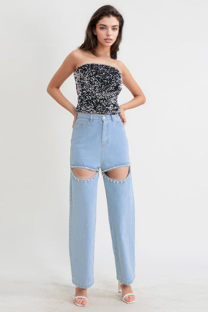 Merlinde Hochtaillierte Jeans mit Cutouts