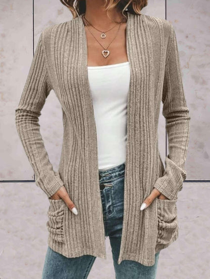 Sheylo – Einfarbiger Strick-Cardigan mit offener Front und Taschen