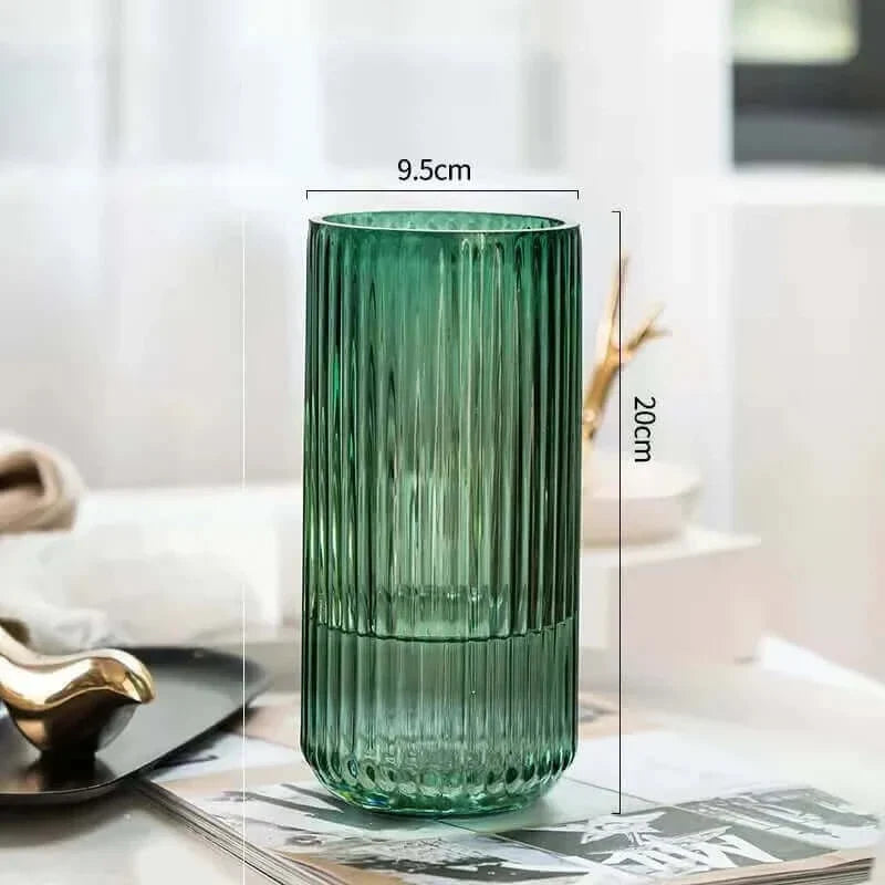 Ribbed Clear Glass Flower Vase | Contemporary Design | Elegant Home Decoration