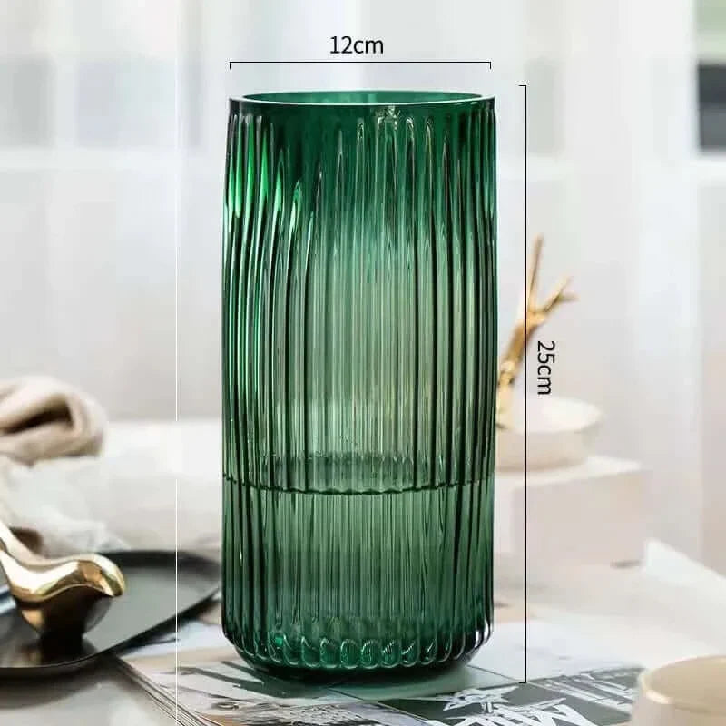 Ribbed Clear Glass Flower Vase | Contemporary Design | Elegant Home Decoration