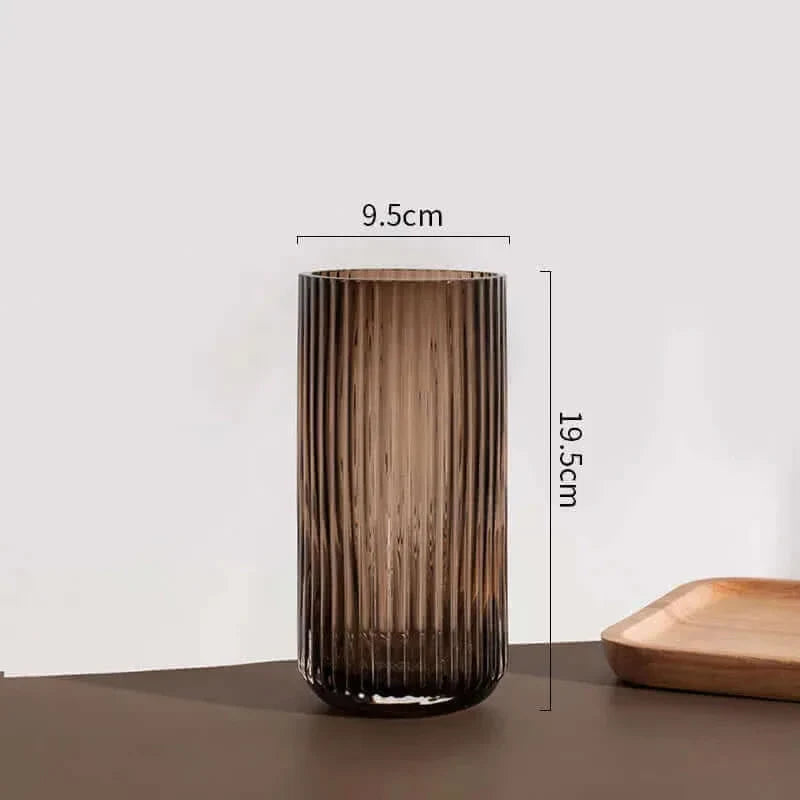 Ribbed Clear Glass Flower Vase | Contemporary Design | Elegant Home Decoration