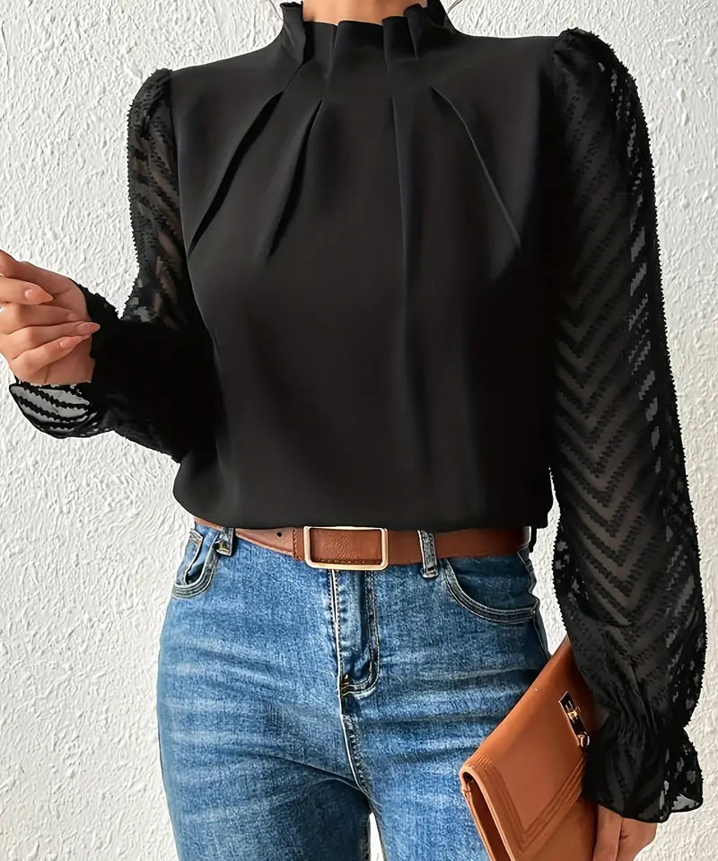 Marina – Stylish Pleated Top with Mesh Sleeves for Women