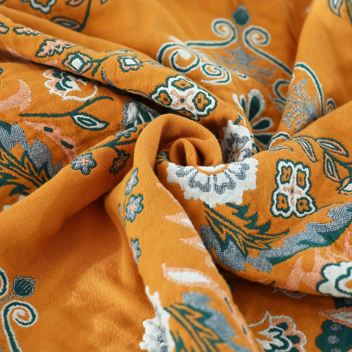 Blumen-Baumwolldecke mit Quasten und Vintage-Muster