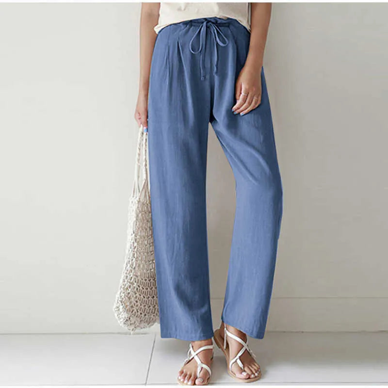 Ysabella Elastic Waistband Pleated Wide Leg Casual Pants