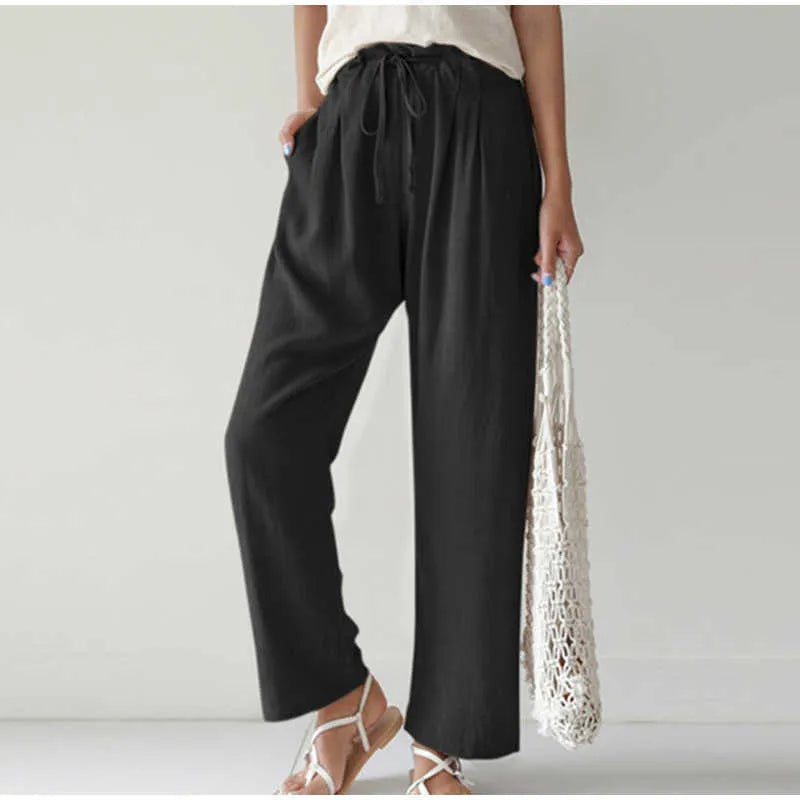 Ysabella Elastic Waistband Pleated Wide Leg Casual Pants