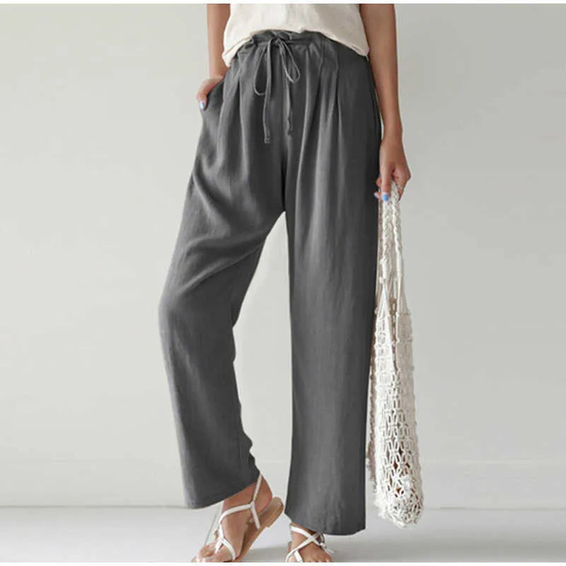 Ysabella Elastic Waistband Pleated Wide Leg Casual Pants