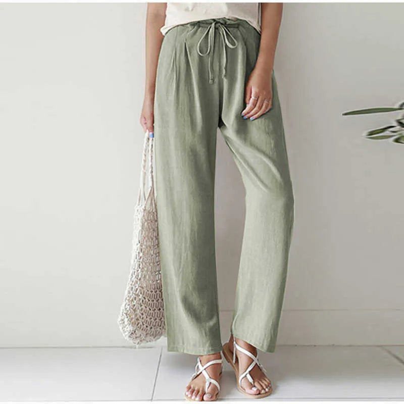 Ysabella Elastic Waistband Pleated Wide Leg Casual Pants
