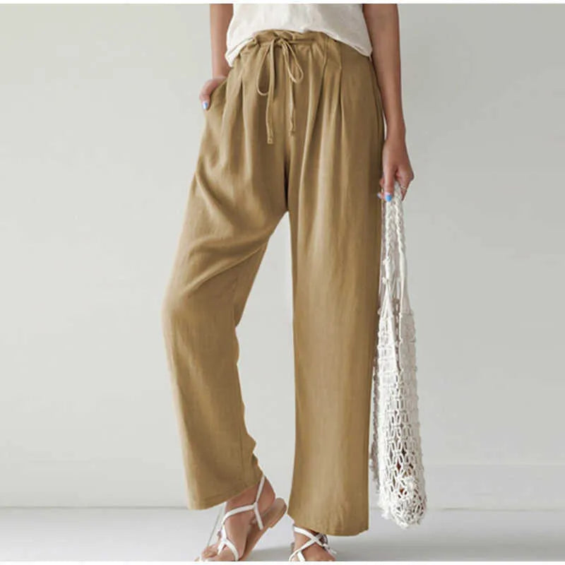Ysabella Elastic Waistband Pleated Wide Leg Casual Pants